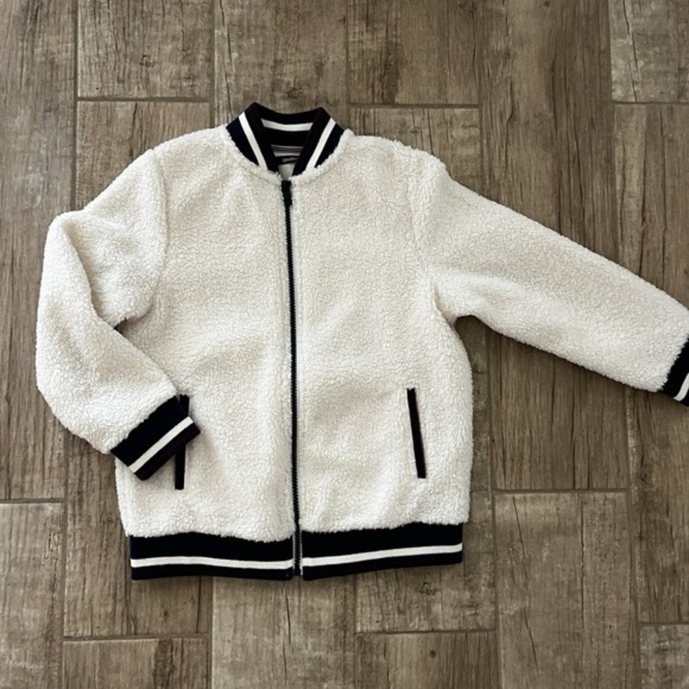 OKAIDI Cream Fleecy Full-Zip Fall Winter Jacket Boy's Size 8 Pockets Lined